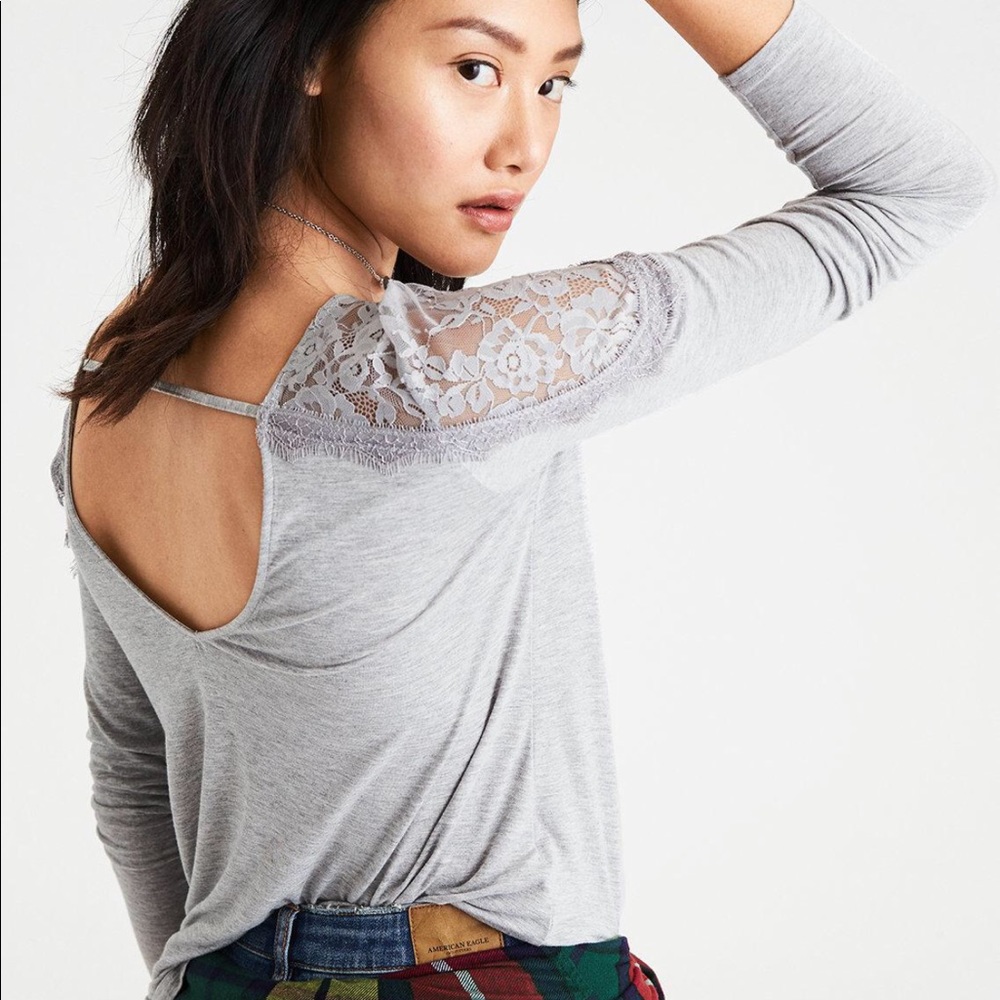 AEO | Lace Shoulder V-neck Top